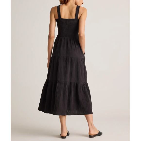 Quince NWOT Organic Cotton Gauze Smocked Sleeveless Maxi Dress Black Sz Med Eco - Picture 2 of 13